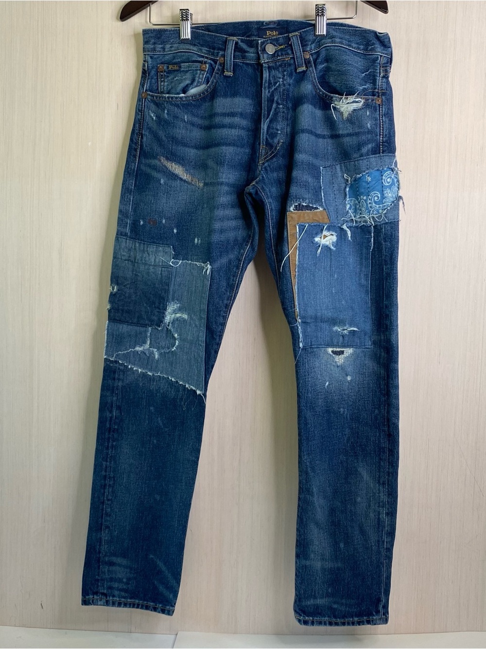 Polo Ralph Lauren The Sullivan Slim Patchwork Distressed Button Fly Jeans 30x30